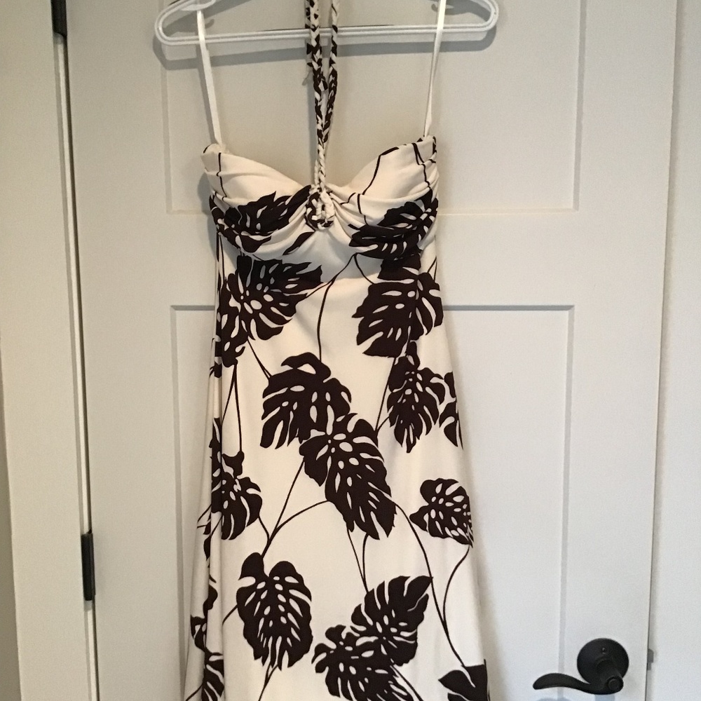 Halter sweetheart cocktail dress palm print - 10